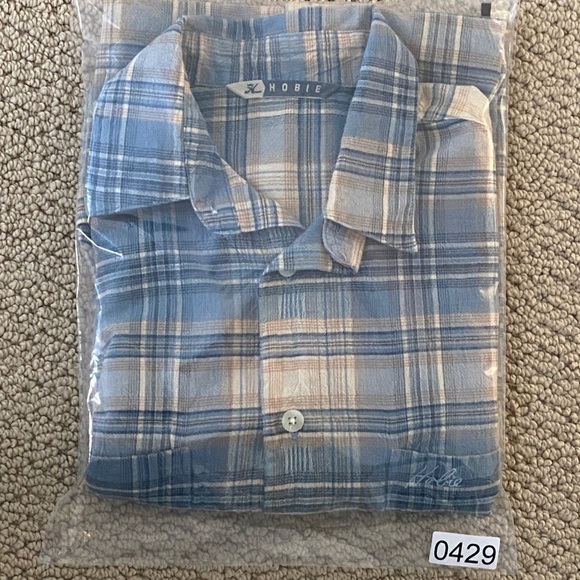 Hobie Surf Plaid Light Blue & Tan Short Sleeve Collared Shirt Men S Small - Picture 6 of 6